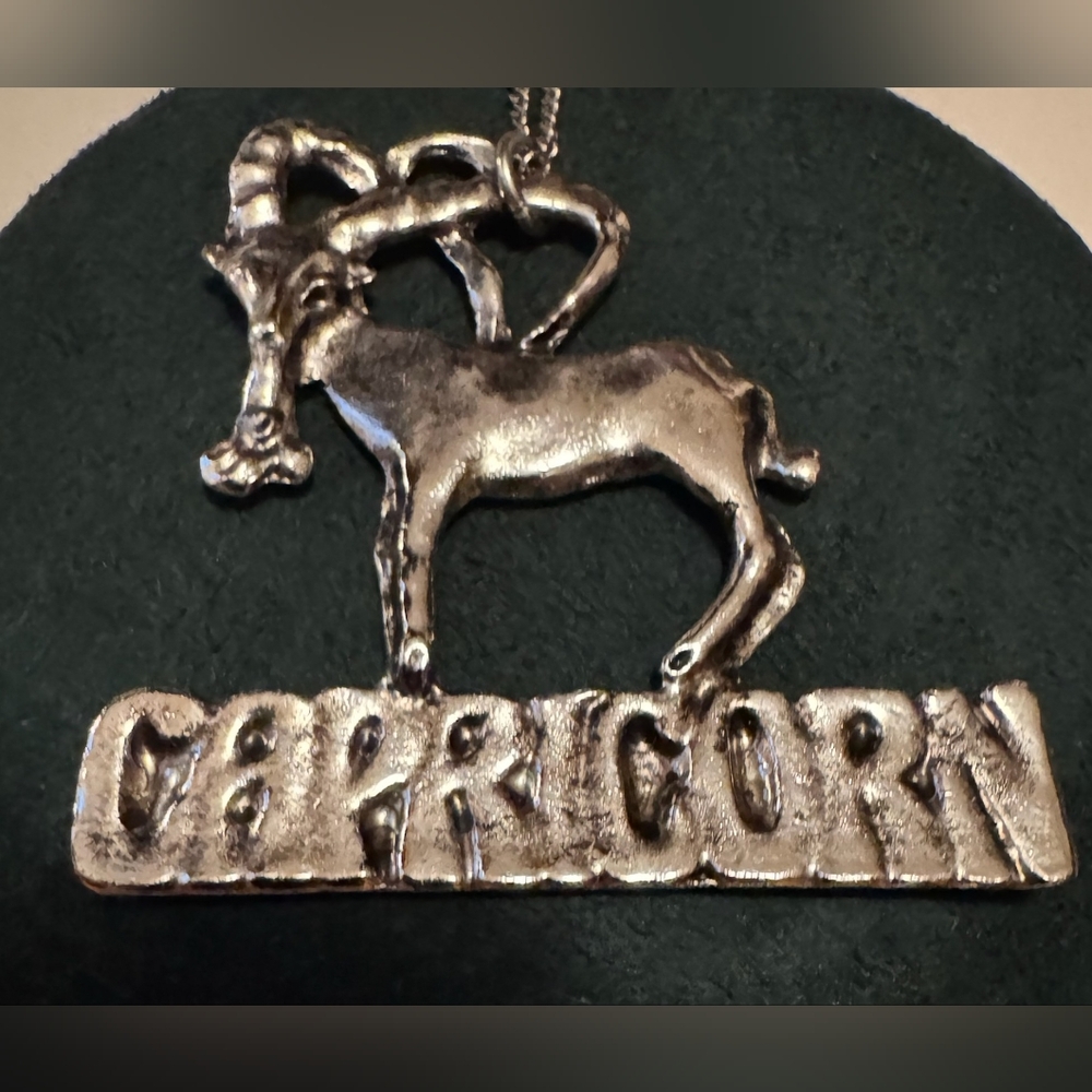 Vintage 60s or 70s HUGE Capricorn Zodiac Necklace Pendant Silver-tone Astrology